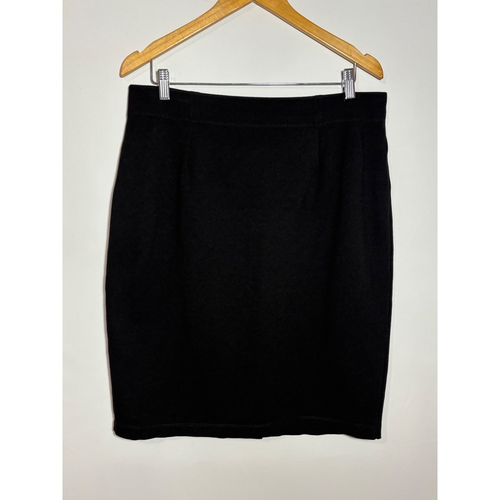 Eileen Fisher Skirt Women L Black Italian Ponte Knit Pencil Stretch Knee Length